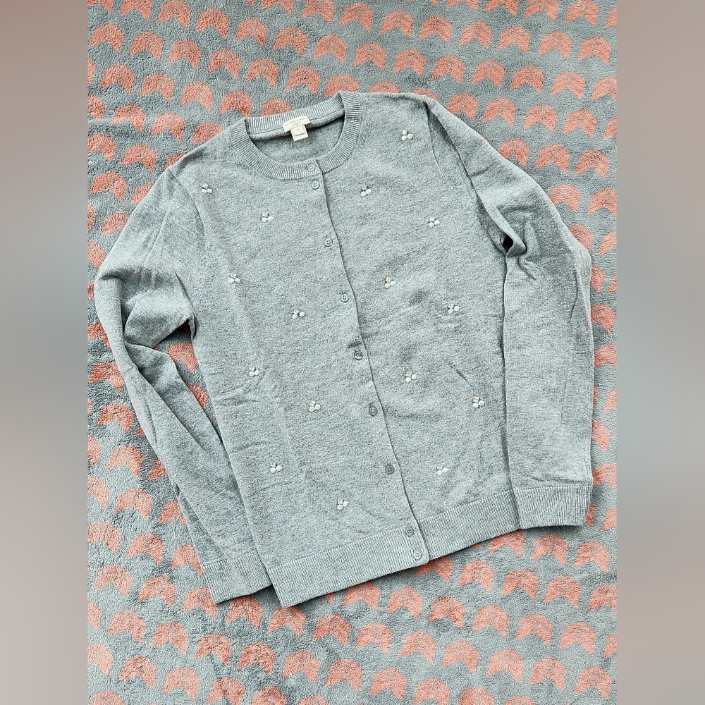 NWOT J.Crew Grey Caryn Cardigan with Rhinestone Embellishments Size Medium